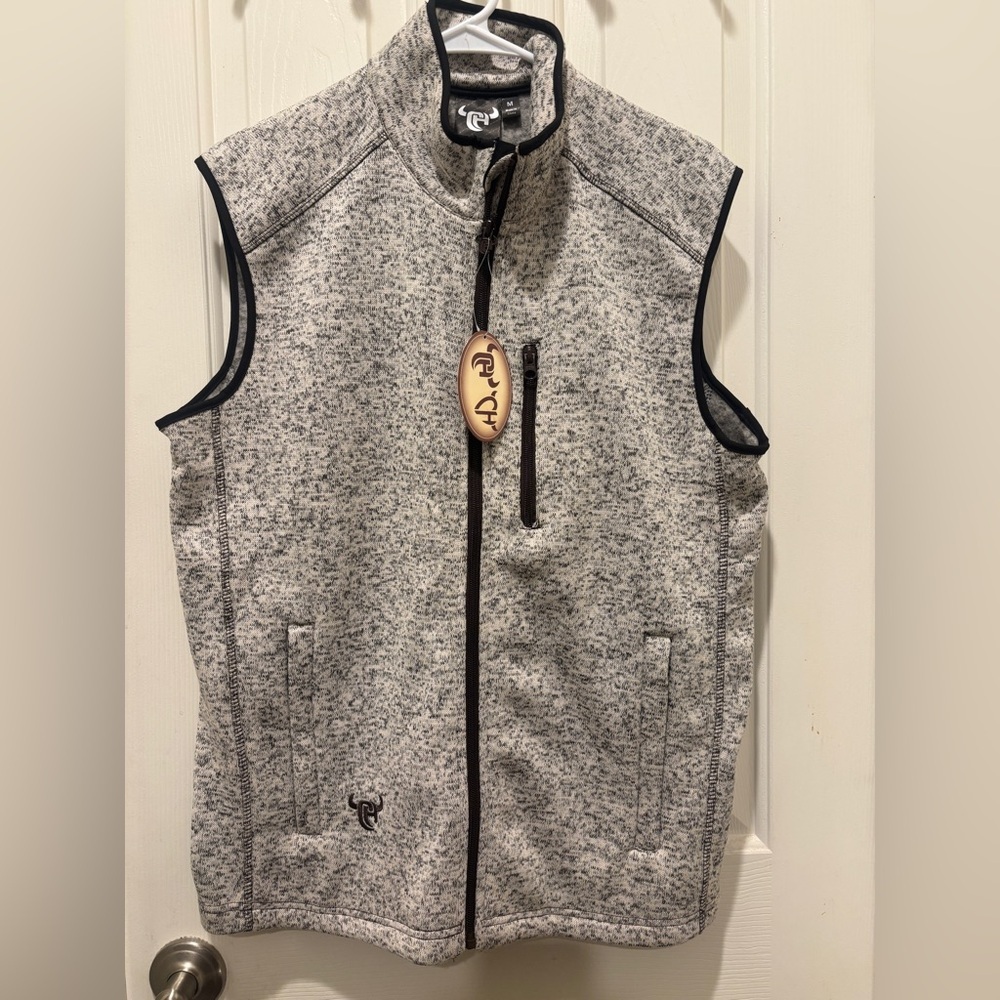 Cowboy Hardware Vest Mens Medium Gray Full Zip Western Outdoor Workwear Rodeo